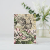 Rooster Garden Blumen Butterfly Art Postkarte (Stehend Vorderseite)