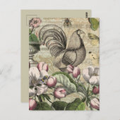 Rooster Garden Blumen Butterfly Art Postkarte (Vorne/Hinten)