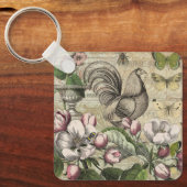 Rooster Garden Blumen Butterfly Art Schlüsselanhänger (Vorderseite)
