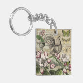Rooster Garden Blumen Butterfly Art Schlüsselanhänger (Vorderseite links)