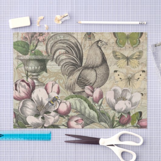 Rooster Garden Blumen Butterfly Art Seidenpapier (Handwerk)