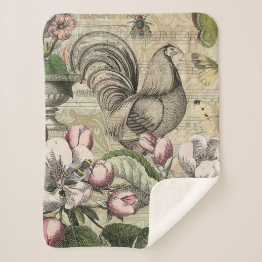 Rooster Garden Blumen Butterfly Art Sherpadecke (Vorderseite)