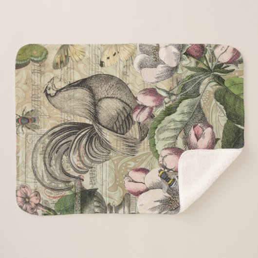Rooster Garden Blumen Butterfly Art Sherpadecke (Vorderseite (Horizontal))