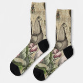 Rooster Garden Blumen Butterfly Art Socken (Linkes Detail)