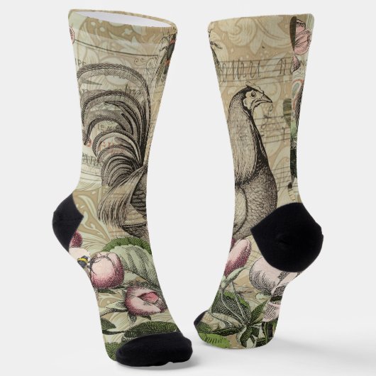 Rooster Garden Blumen Butterfly Art Socken (Gewinkelt)