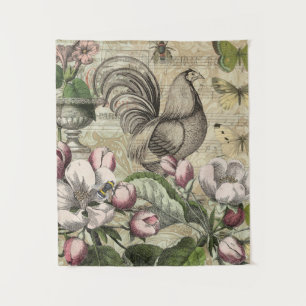 Rooster Garden Blumen Butterfly Art Wandteppich
