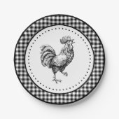 Rooster Gingham Pappteller (Vorderseite)
