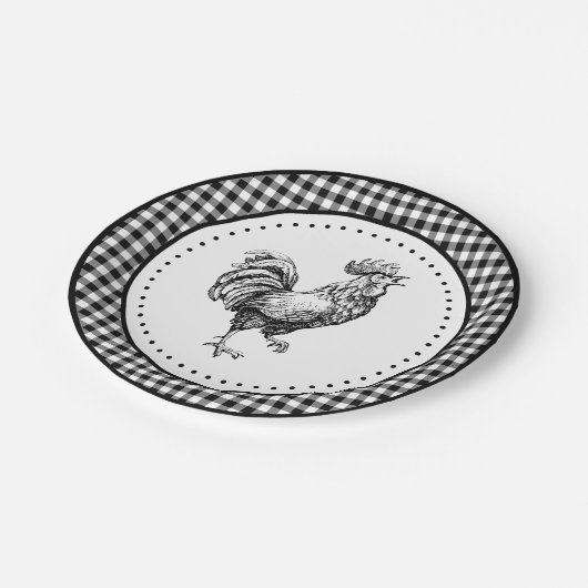 Rooster Gingham Pappteller (Schrägansicht)