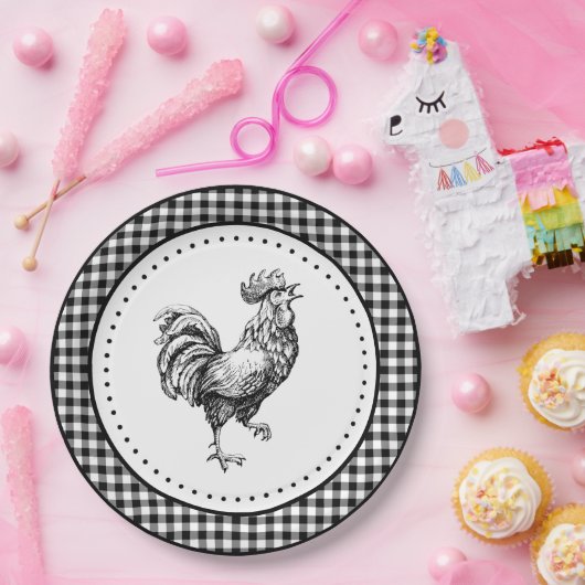 Rooster Gingham Pappteller (Party)