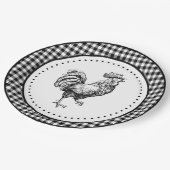 Rooster Gingham Pappteller (Schrägansicht)