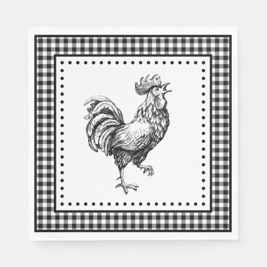 Rooster Gingham Serviette (Vorderseite)