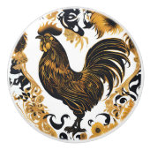 Rooster, Gold und Black Farmhouse Keramikknauf (Vorderseite)