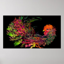 Rooster Golden Comb Fraktal Poster