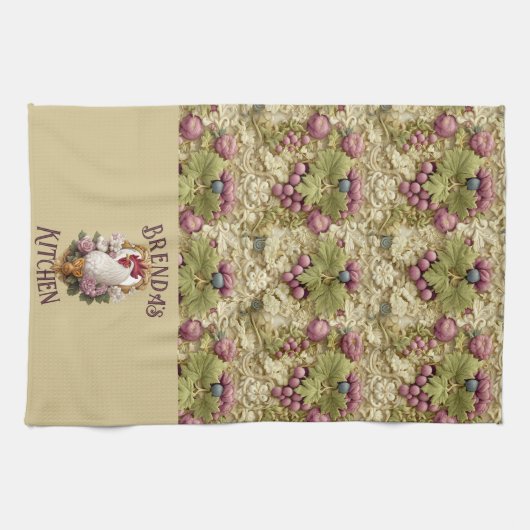 Rooster & Grapes Heraldic Crest, in wheat, Geschirrtuch (Horizontal)