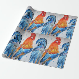 Rooster Hähnchen Watercolor Wrapping Geschenkpapier