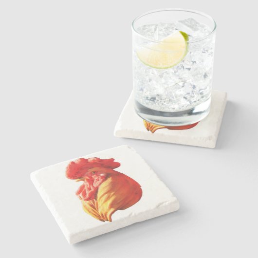 Rooster Head Steinuntersetzer (Seitenansicht)