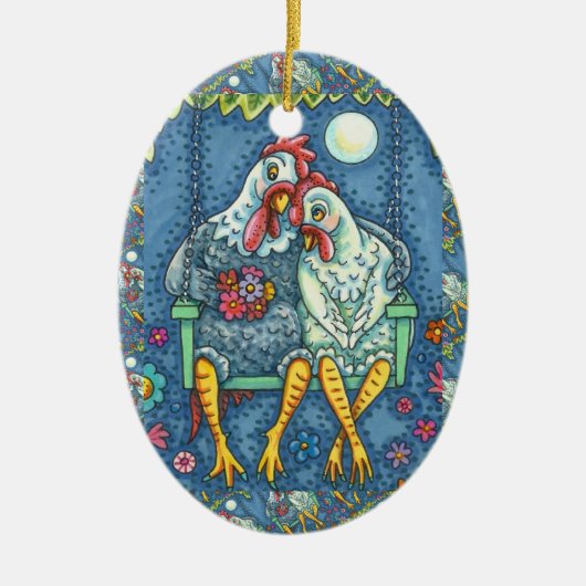ROOSTER HEN CANODLES, NIEDLICH CHICKEN SWEETHEARD KERAMIK ORNAMENT (Vorne)