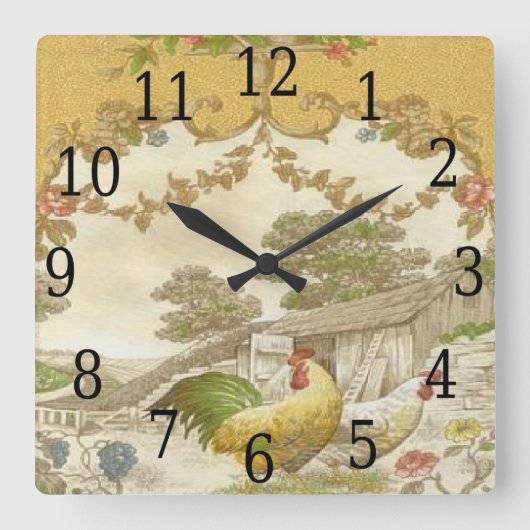 Rooster Hen Chicken Coop Clock Quadratische Wanduhr (Vorderseite)