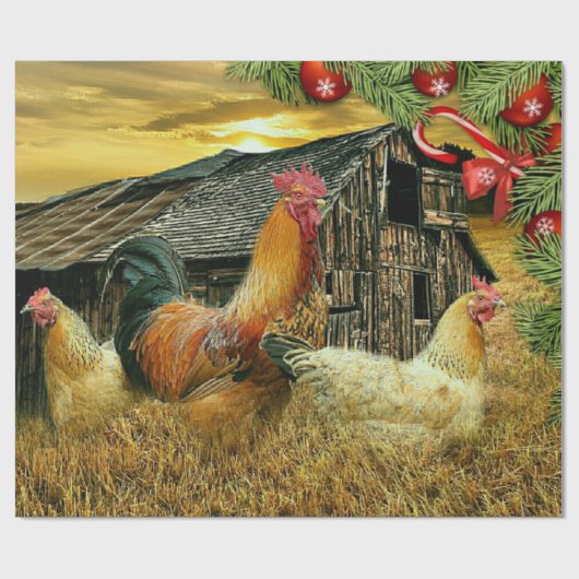 Rooster Hen Chicken Coop Weihnachten Geschenkpapier (Flach)