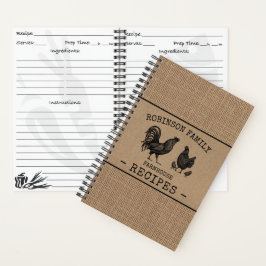 Rooster Hen Family Farmhouse Burlap Kraft Rezept Notizblock