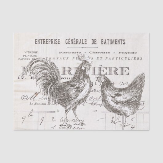Rooster Hen Französisch Script Ephemera Bird Decou Seidenpapier (Vorderseite)