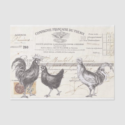 Rooster Hen Französisch Script Farmhouse Bird Deco Seidenpapier (Vorderseite)