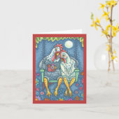 ROOSTER & HEN LOVERS, CHICKEN NOTE CARD Blank Karte (Gelbe Blume)