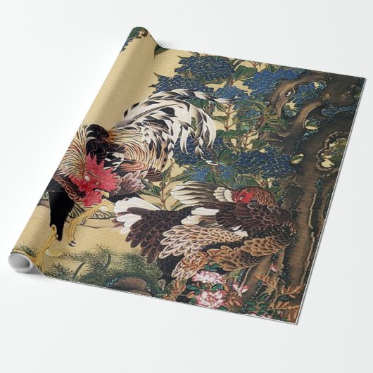 Rooster Hen und Hydrangea von Ito Jakuchu Geschenkpapier (Ungerollt)