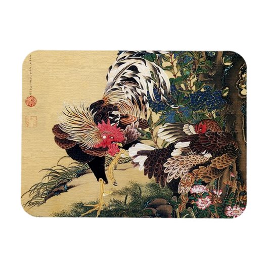 Rooster Hen und Hydrangea von Ito Jakuchu Magnet (Horizontal)