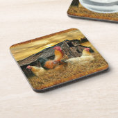 Rooster Hens Rustic Barcoop Getränkeuntersetzer (Linke Seite)