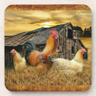 Rooster Hens Rustic Barcoop Getränkeuntersetzer