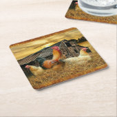 Rooster Hens Rustic Barcoop Rechteckiger Pappuntersetzer (angewinkelt)