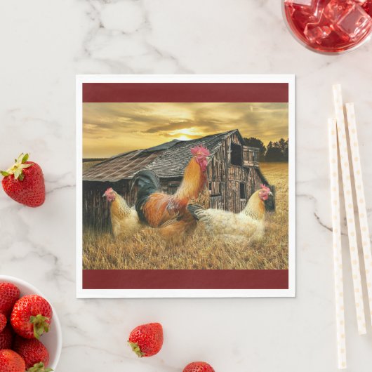 Rooster Hens Rustic Barcoop Serviette (Beispiel)