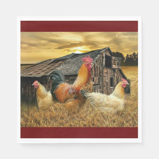 Rooster Hens Rustic Barcoop Serviette (Vorderseite)