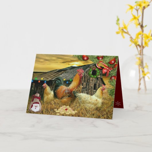 Rooster Hens Rustikaler Barn Weihnachtskranz Gesch Karte (Gelbe Blume)