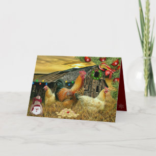 Rooster Hens Rustikaler Barn Weihnachtskranz Gesch Karte
