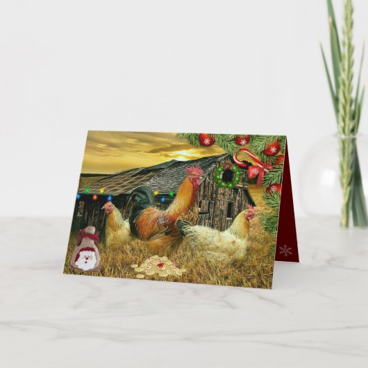 Rooster Hens Rustikaler Barn Weihnachtskranz Gesch Karte (Vorderseite)