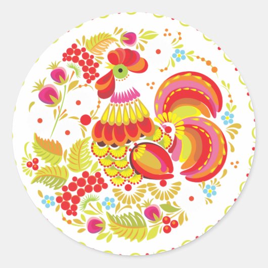 Rooster Hohloma Runder Aufkleber (Vorderseite)