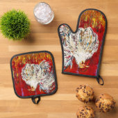 Rooster-Hühner-Mitt und Pot-Holder-Set Ofenhandschuh & Topflappen-Set (Oben Unten)