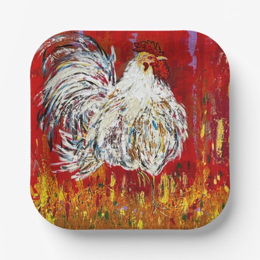 Rooster-Hühner-Teller mit einem Quadratzoll von 7 Pappteller (Vorderseite)