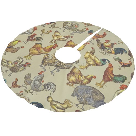 Rooster-Hühnerfarm Landtier Polyester Weihnachtsbaumdecke (Schrägansicht)