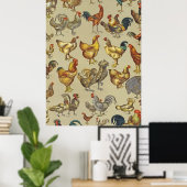 Rooster-Hühnerfarm Landtier Poster (Heimbüro)