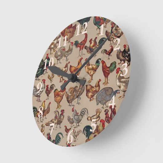 Rooster-Hühnerfarm Landtier Runde Wanduhr (Winkel)