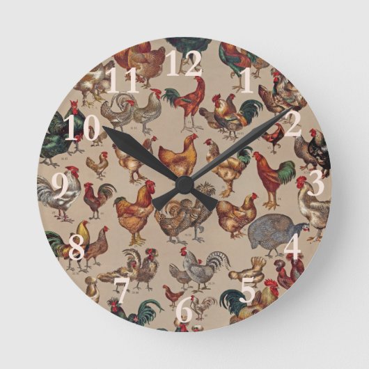 Rooster-Hühnerfarm Landtier Runde Wanduhr (Vorderseite)