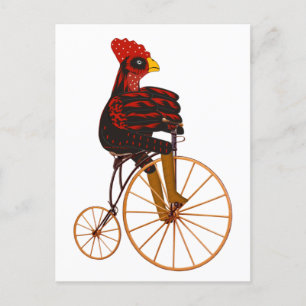 Rooster Hühnerreise mit dem Vintagen Fahrrad Postk Postkarte