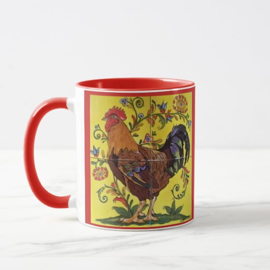 Rooster Hühnervolk Tasse Gelbe Blume (Links)