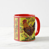Rooster Hühnervolk Tasse Gelbe Blume (VorderseiteRechts)