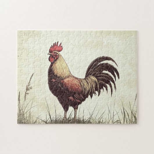 Rooster Illustration Vintag Tone Puzzle (Horizontal)