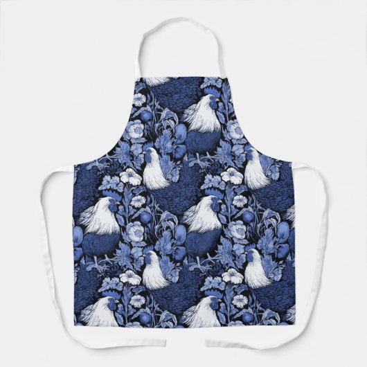 Rooster im Garten Blau und Weiß Schürze (Vorderseite)
