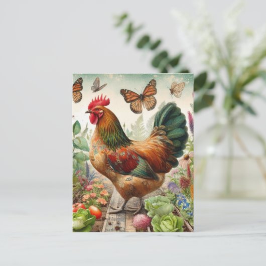 Rooster im Garten Postkarte (Stehend Vorderseite)